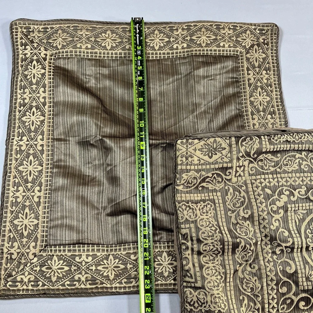 Set Of 2 Five Queen Court Pillowcase Euro Standard Brown Gold Embroidery Luxury